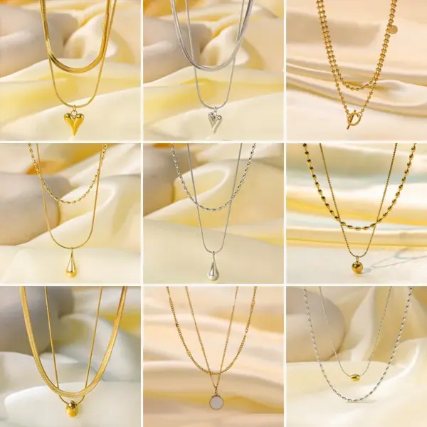 Wholesale Jewelry Elegant Water Droplets Heart Shape Titanium Steel 18K Gold Plated Plating Necklace Ball Chain Snake Chain