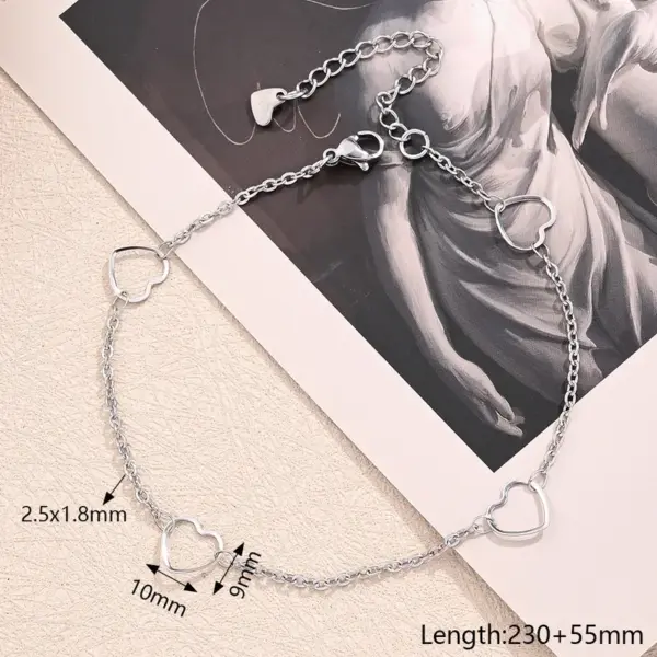 Wholesale 304 Stainless Steel Hollow Embossed Peach Heart Double Love Star Moon Wafer Spacer Anklet