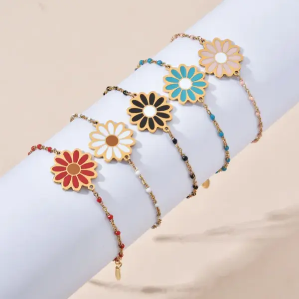 Wholesale Sweet Daisy Stainless Steel Enamel Plating Bracelets