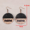 Wholesale Cross-border AliExpress New Mother's Day retro style wood piece leather combination letter mom round earrings