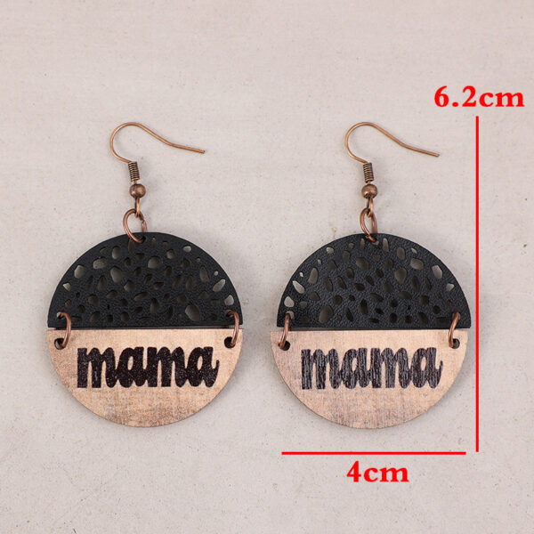 Wholesale Cross-border AliExpress New Mother's Day retro style wood piece leather combination letter mom round earrings