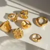 Wholesale 304 Stainless Steel Water Droplets Solid Color PVD Coated 18K Real Gold Plated Real Gold Plated Vacation Simple Style IG Style Waterproof Non Tarnish Asymmetrical Gold Open Rings Rings