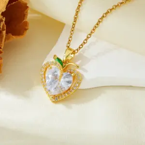 Gold White Diamond Heart Necklace T021