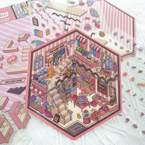 Wholesale Pink Candy House Landscaping Stickers 3D Microscopic World Cartoon Toy Handbook Stickers Decompression DIY Scene