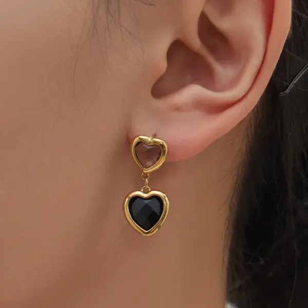 Wholesale 304 Stainless Steel Heart Glass Stone Zircon Earrings Heart Multicolor Vacuum Plating Chain Necklace Bracelet