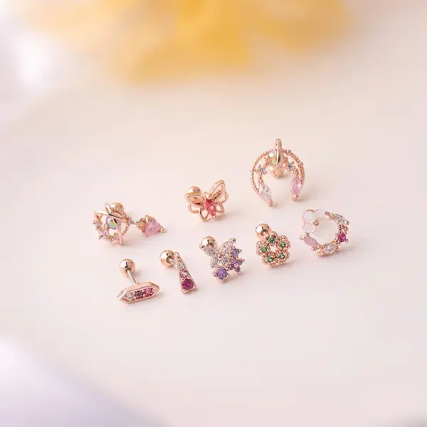 316L Stainless Steel Copper Ear Cartilage Rings & Studs Geometric Waterproof Non Tarnish Surgical Steel