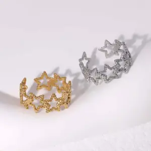 PVD Coated Real Gold Plated 18K Gold Pentagram Star 304 Stainless Steel Modern Style Simple Style Waterproof Non Tarnish Open Rings