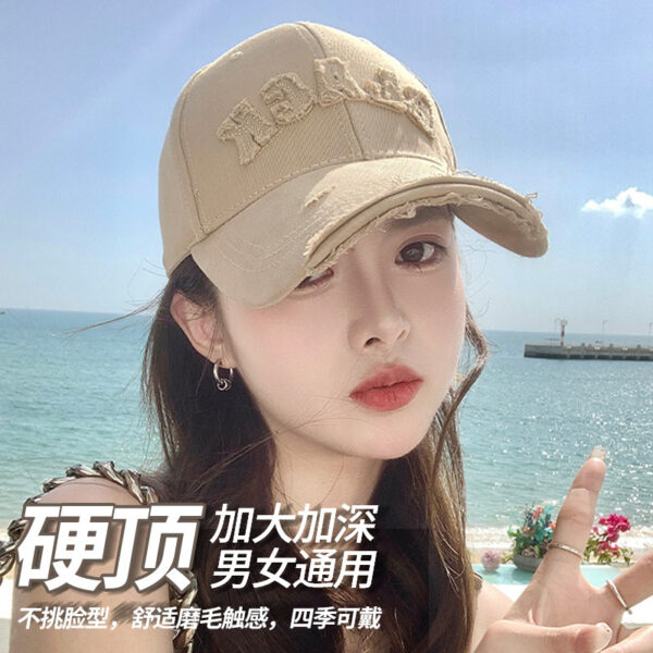 Wholesale Hard-Top Baseball Cap for Women 2024 New Style Ripped Peaked Cap, Fashionable and Versatile, Face-Showing, Small and Big Head Circumference Hat, Trendy