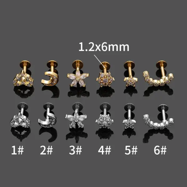 Wholesale 1 Piece Ear Cartilage Rings & Studs Casual Sexy Simple Style Moon Heart Shape Flower 316L Stainless Steel Waterproof Non Tarnish Surgical Steel Zircon Ion Plating (IP) 18K Gold Plated Lip Rings Nose Rings & Studs