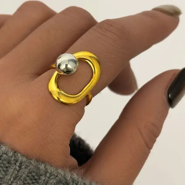oly-14659a03e1bdb437a0c9949320f9c858 Wholesale PVD Coated Real Gold Plated 18K Gold Geometric 304 Stainless Steel IG Style Elegant Simple Style Waterproof Non Tarnish Open Rings