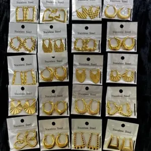 Geometric Crystal Stainless Steel Earrings 18K Gold Plated Fashionable Women's Hoop Earrings With Oil Pressing Process