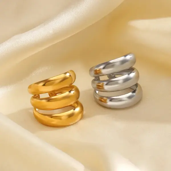 Ion Plating (IP) 18K Gold Plated Lines 304 Stainless Steel Hip-Hop Exaggerated Waterproof Non Tarnish Open Rings