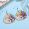 Wholesale Pink Bow Flower Straw Hat Acrylic Pendant Earrings