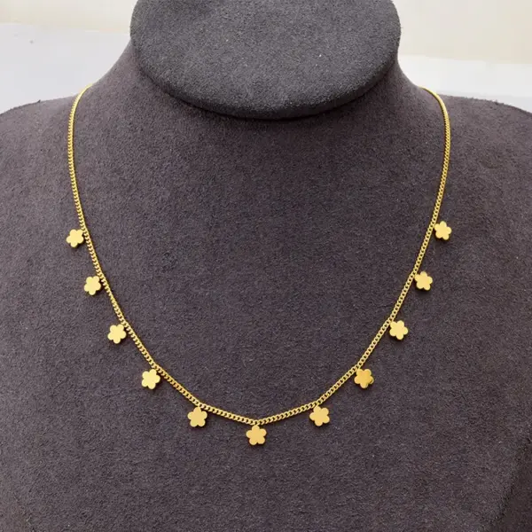 PVD Coated Real Gold Plated Four Leaf Clover Square Butterfly Stainless Steel Elegant Waterproof Non Tarnish Necklace