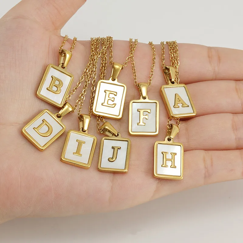 Wholesale Simple Style Letter Stainless Steel Titanium Steel Plating Inlay Shell 18k Gold Plated Pendant Necklace