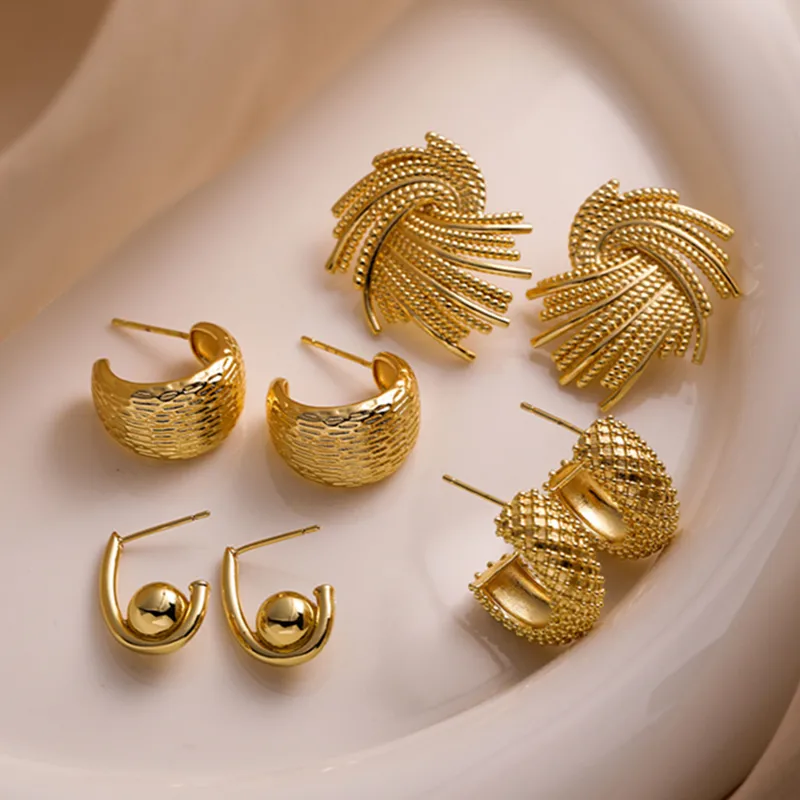 Wholesale 1 Pair Ig Style Vintage Style French Style C Shape Water oplets Irregular Plating Copper 18k Gold Plated Ear Studs