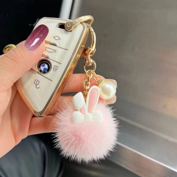 Wholesale new cute mink fur ball rabbit car key chain pendant plush doll bag ornaments