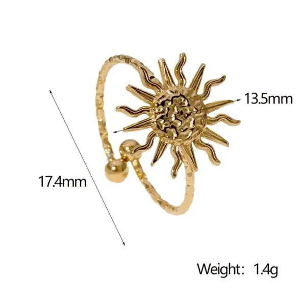 Wholesale PVD Coated Real Gold Plated 18K Gold Sun 304 Stainless Steel Modern Style IG Style Waterproof Non Tarnish Open Rings