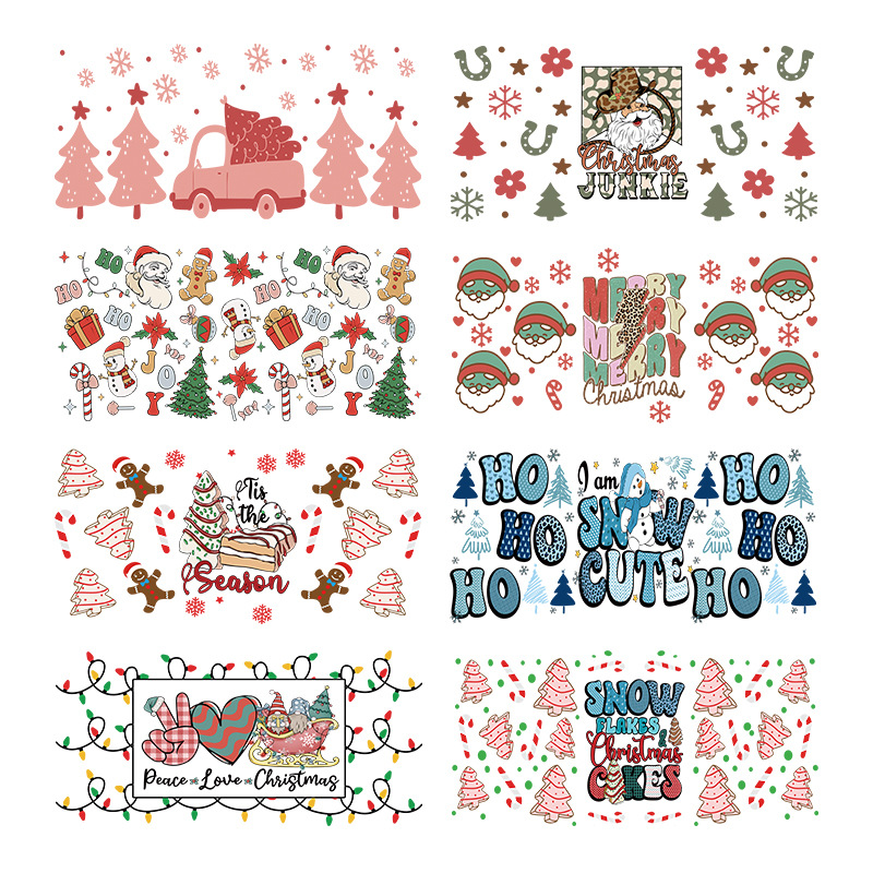 Wholesale Pink series Christmas tree 16oz C UV DTF Wraps