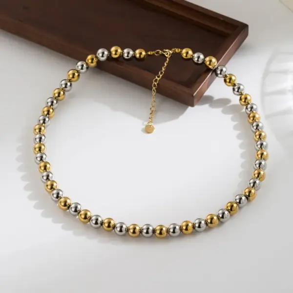 Wholesale Jewelry IG Style Basic Round 304 Stainless Steel 18K Gold Plated Beaded Plating Stainless Steel Jewelry Sets