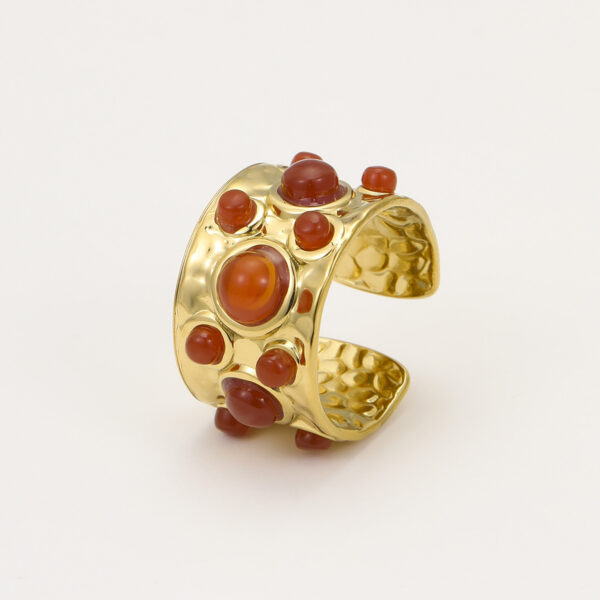 Wholesale Cross-Border Hot-Selling French Palace Style Multi-Precious Stone Open Ring Retro Medieval Niche Design Stainless Steel Does Not Fade