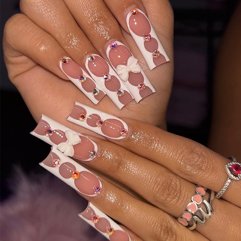 Wholesale Cross-border European and American long ballet wear nail ser long water pipe ballet bow nail fake nail nail nail beauty sticker