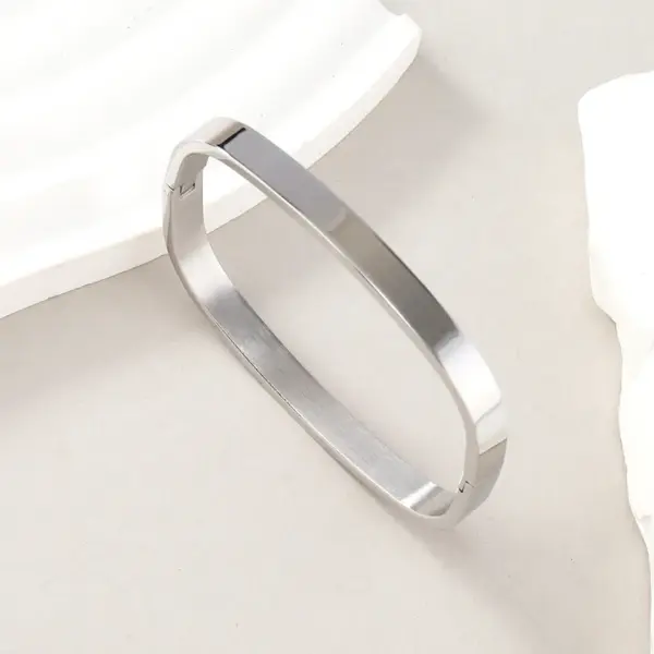 Wholesale Stainless Steel Simple Style Square Solid Color Plating Bangle
