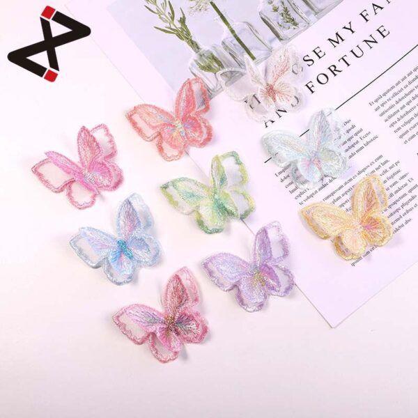 Wholesale Factory direct explosive clothing accessories embroidery patch color double magic color organza embroidery butterfly cloth stickers