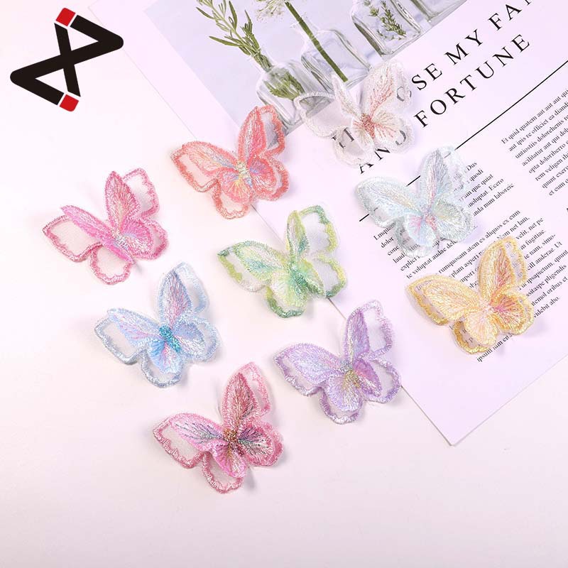 Wholesale Factory direct explosive clothing aessories embroidery patch color double magic color organza embroidery butterfly cloth stickers