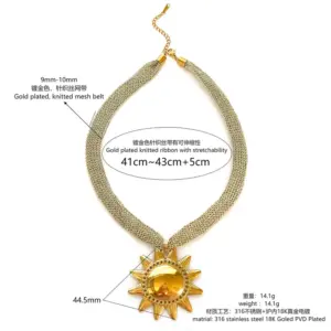 Golden Sunflower Seed Button Glossy Sun Necklace