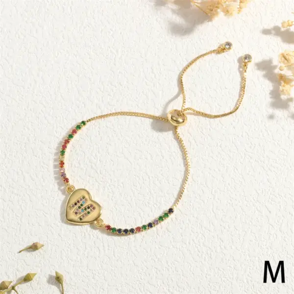 Wholesale Copper 18K Gold Plated Elegant Romantic Sweet Letter Heart Shape Inlay Zircon Bracelets