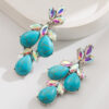 Wholesale Western-style exaerated white and turquoise earrings, retro geometric diamond-encrusted earrings