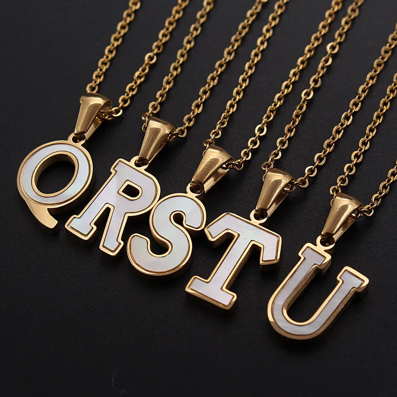 Wholesale 304 Stainless Steel Titanium Steel 18K Gold Plated Simple Style Plating Inlaid Shell Letter Shell