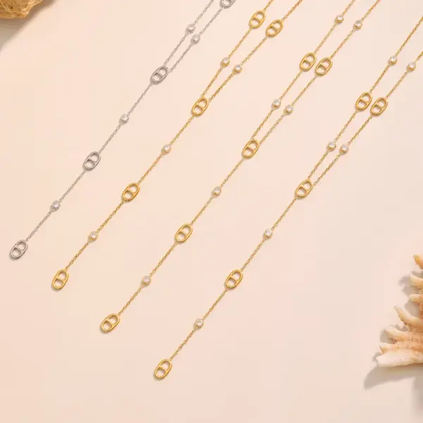 Wholesale Stainless Steel DIY Mini Bear Necklace Bracelet Ankle Chain Versatile Y-Shaped Pig Nose Lockbone Chain Jewelry Accessories