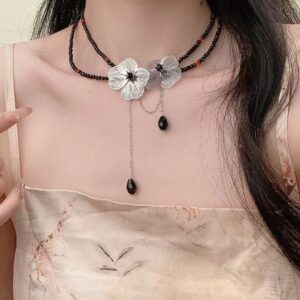 Beaded flower tassel necklace