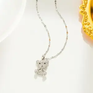 548 Full Diamond Bear Necklace / Silver