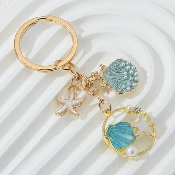 Wholesale Cross-border starfish shell keychain creative oil pearl keychain bag pendant girls pvc key chain