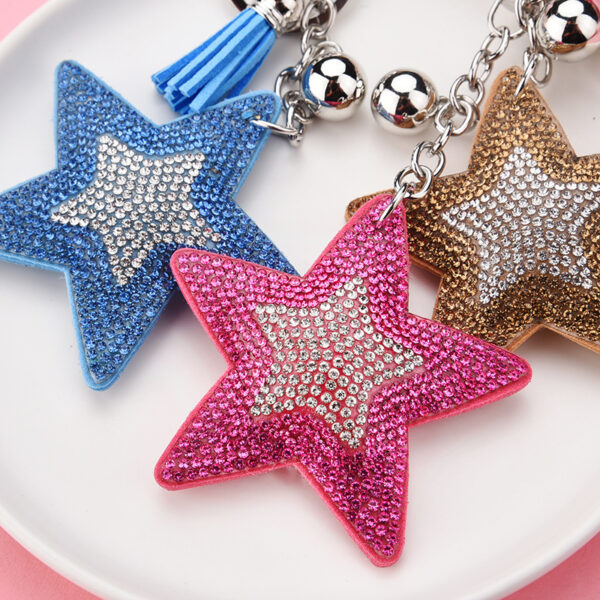 Wholesale Sequins European and American style creative two-color diamond Korean velvet five-pointed star tassel key chain pendant bag jewelry