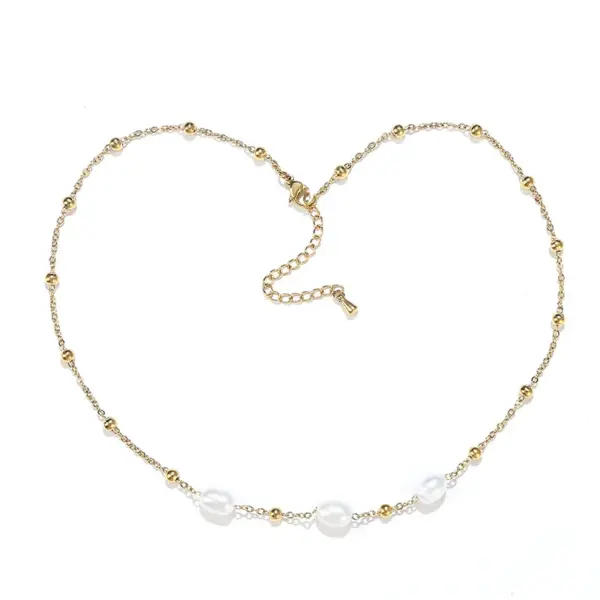 Wholesale Elegant Water Droplets Stainless Steel Freshwater Pearl Beaded Necklace