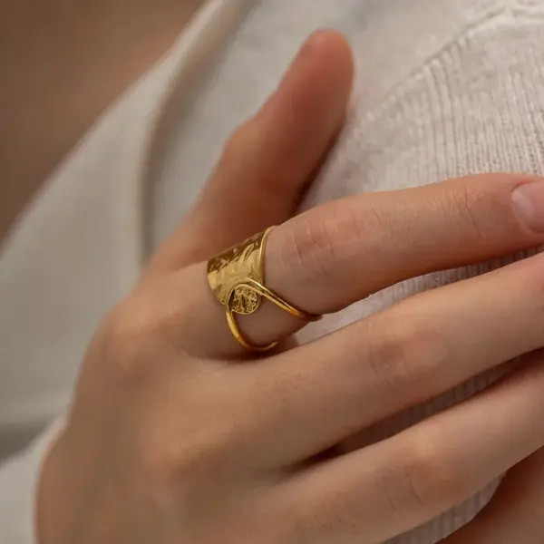 304 Stainless Steel Geometric PVD Coated Stone-Free 18K Gold Plated Retro Plating Gold Open Ring