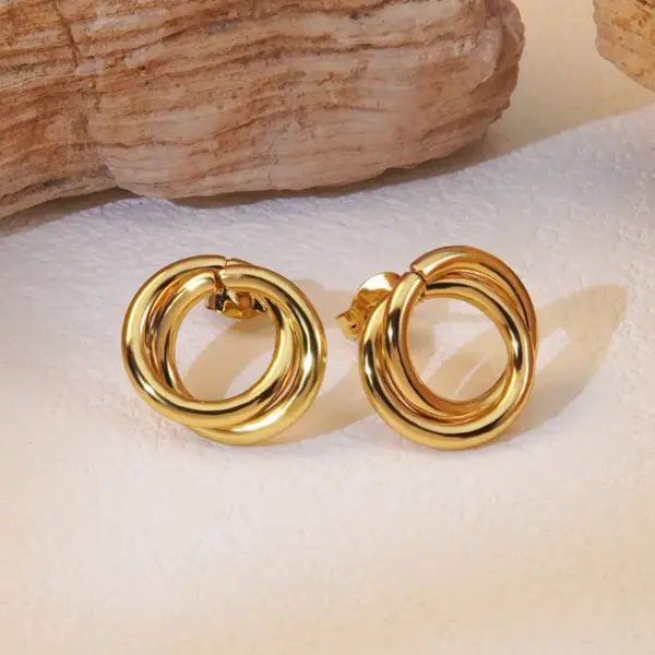 1 Pair Simple Style Classic Style Round 304 Stainless Steel Imitation Gold Electroplating Ear Studs