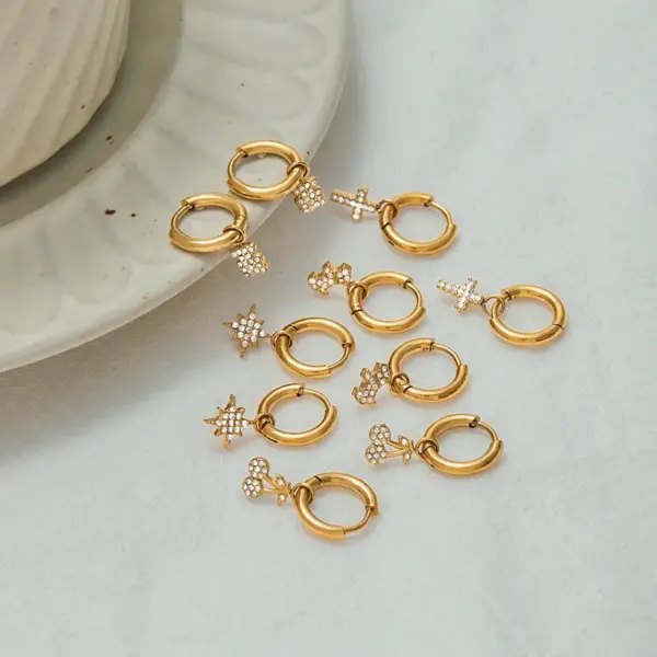 Wholesale 304 Stainless Steel Cross Dog Star PVD Coated Real Gold Plated Classic Style Waterproof Non Tarnish Earrings