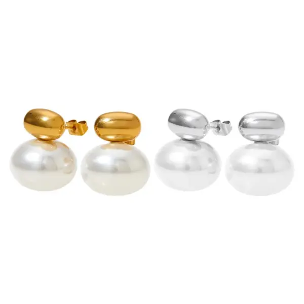 1 Pair Elegant Simple Style Oval Plating Inlay 304 Stainless Steel Pearl 16K Gold Plated White Gold Plated Gold Plated PVD Coated Ear Studs