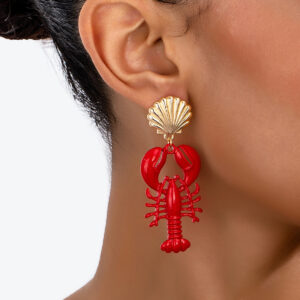 Wholesale 1 Pair of Marine Life Series Red Paint Lobster Metal Shell Earrings Women Wear