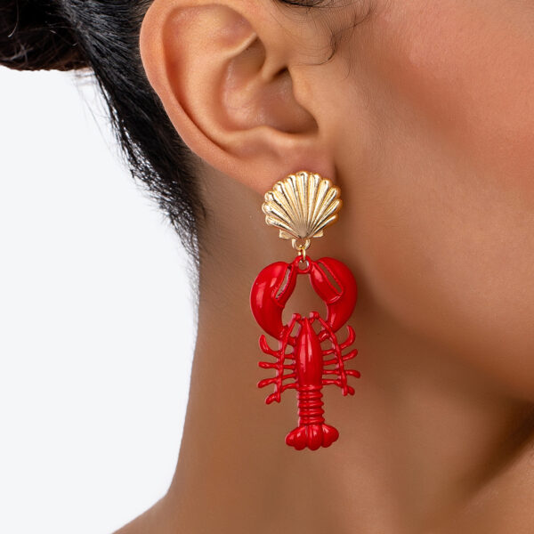 Wholesale 1 Pair of Marine Life Series Red Paint Lobster Metal Shell Earrings Women Wear