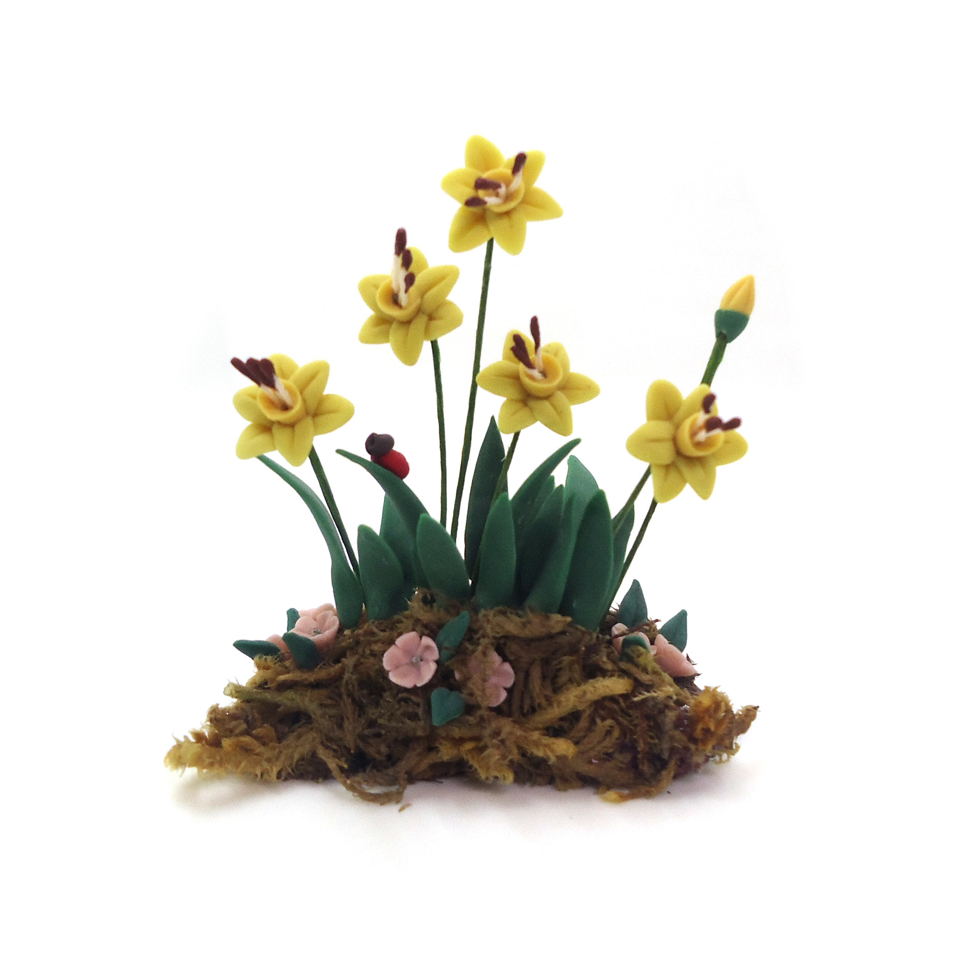 Wholesale 1:12 Dollhouse Aessories Dollhouse Mini Clay Flower Plant tted Narcissus Bush Small Beetle Model