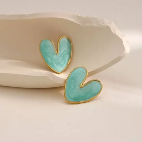 Wholesale 1 Pair Casual Simple Style Heart Shape Enamel 304 Stainless Steel Imitation Gold Electroplating Ear Studs