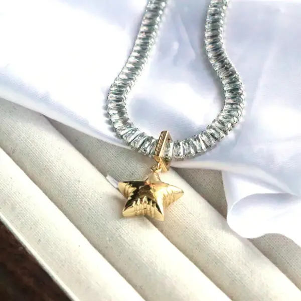 Wholesale Luxurious Simple Style Shiny Star Heart Shape Copper 18k Gold Plated Silver Plated Zircon Pendant Necklace In Bulk
