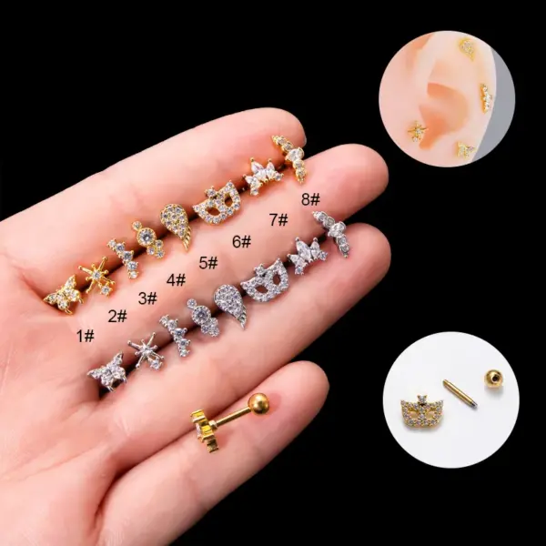 Wholesale 1 Piece Sweet Simple Style Geometric Wings Butterfly Plating Inlay Copper Zircon Cartilage Earrings