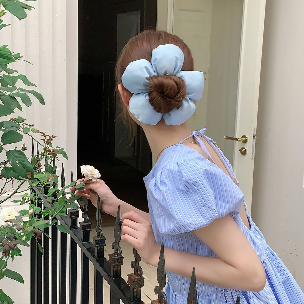 Wholesale Elegant and Cute Snge Flower Hair Ring Ser Large Bowel Ring Advanced Sense Head Rope Ball Head Rubber Tendon Hair Rope Simple